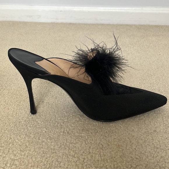 New Evening formal designer stilettos mules tuxedo style feathers made in Italy - Picture 3 of 6